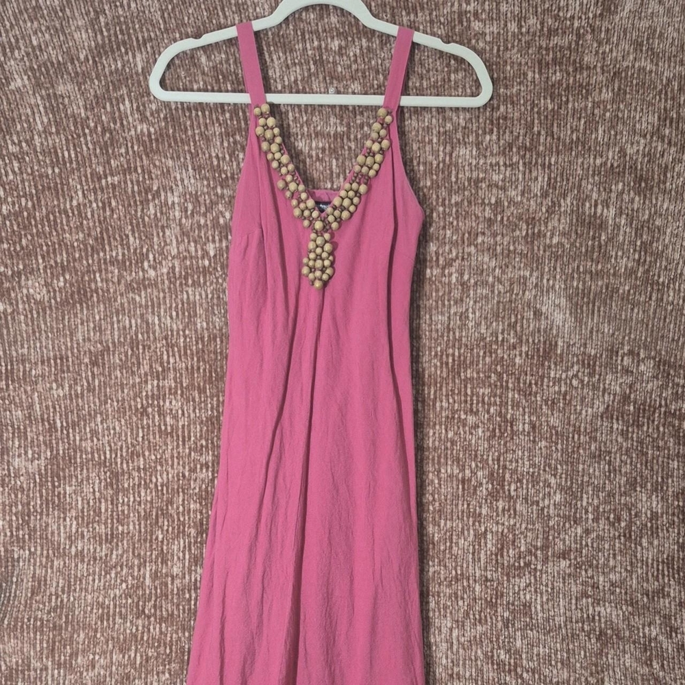 Metrostyle Vibrant Pink Strapless Dress with Beaded Accents
